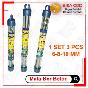 Irwin Mata Bor Beton 1 Set 3Pcs Terbaru Bor Beton Tembok Bosch Size 6 8 10 Untuk Konstruksi