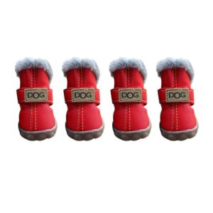 PHANT Warm Pet Snow Boots Waterproof Soft Dog Rainshoes Dog Boots Plush/PU Winter Pet Dog Shoes for 4Pcs/Set Winter