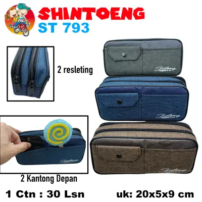 SOS Kotak Pensil Sleting Shintoeng Segi 3 Sleting/Pencil Pouch/Tempat Pensil/Tepak/Dompet Pensil