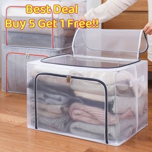 <Buy 5 Free 1> SG SHIP Steel Frame Storage Boxes Foldable Breathable Transparent Clothing Quilt Organizer Dustproof Bag