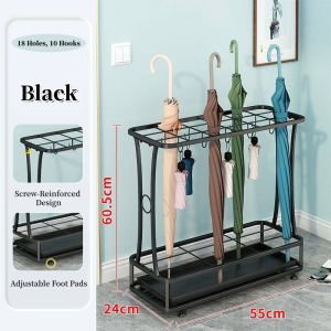 Metal Umbrella Stand with Removable Water Tray & Hooks Freestanding Umbrella Holder for Long & Folding Umbrellas Ideal for Entryway Home Office & Lobby