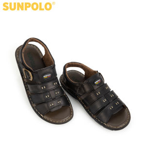 Sandal Quai Hậu Nam Da Bò Cao Cấp SUNPOLO SDA006 (Đen)