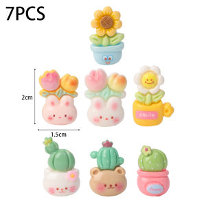 7Pcs/Set Car Simulation Flower Potted Ornament Center Console Cartoon Sunflower Cactus Succulent Plant Decoration DIY Auto Interior Accessories