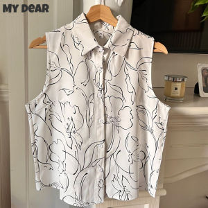 Floral Sleeveless Shirt for Women Korean Printed Chiffon Blouse Casual Shirt