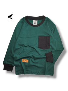 Kaos anak distro polos pocket saku tangan panjang premium baju cewe dan cowo