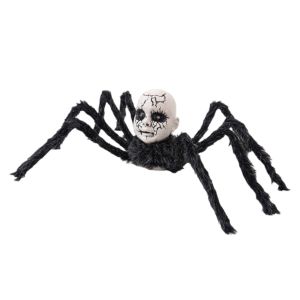 OOC Glowing Eye Halloween Electric Walking Spider Sound Activated Plush Leg Scary Doll Face Spider Cool Large Size Yard Spider Decorations Haunted House Prop