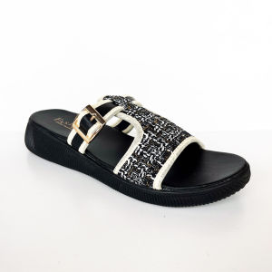 Promo Wedges Sendal Wanita Motif Rajut Korean Style Cream 3cm Terbaru Ringan Antiselip Size 37-40