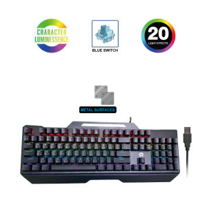 Oker Mechanical คีย์บอร์ดเกมมิ่งไฟเรืองแสงหัวเสียบ USB รุ่น K527 (blue switch)แถมฟรี Mouse Pad OKER MP9050(สีชมพู)