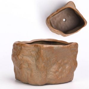 YESMILE Stone Shape Succulent Plant Pots Wear Resistant Ceramic Plant Flower Pot Mini with Drainage Hole Plants Growing Container Home Decoration