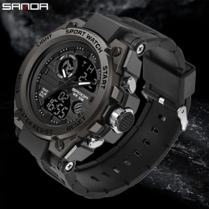 SANDA G Style Mens Sport Watches 50M Waterproof Quartz Wristwatch LED Digital Alarm Stopwatch Clock Military Watches Men 739