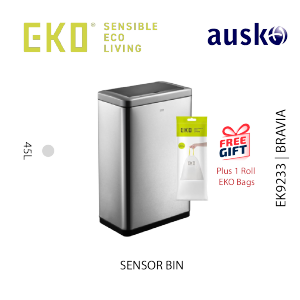 EKO BRAVIA Dustbin | EK9233 | 45L | Stainless Steel | Sensor Bin | Waste Bin | Rubbish Bin | Trash Bin