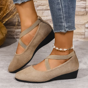 [Free Shipping] Plus-Size Single Shoes 2026 Summer New Collection Pointed-Toe Wedge Heels WomenS Loafers Casual And Sporty WomenS Shoes