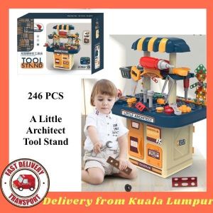 Mechanic Engineer Electric Drill Toolbox Children Kid Toy Toolstand Screwdriver Nail Paku Workshop Toolset Mainan Baiki Peralatan Menukang