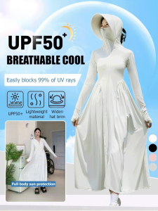 Outdoor Long Ice Silk Sunscreen Clothes Women Fullbody Shade Waisted Hooded Sunscreen Clothes