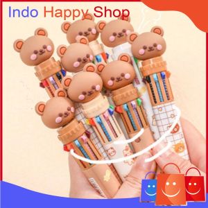 Pulpen 10 Warna Pena Motih Beruang Pulpen Karakter Teddy Bear 996