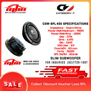 Car Audio Woofer CSW-8FL450 Dual 4ohms 8" Category 7 Slim Type Subwoofer 450Wrms 900w Peak Power Max 1 Pc