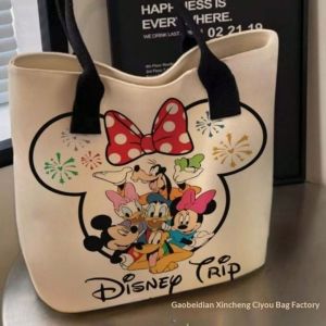 Phim hoạt hình dễ thương Mickey Minnie Túi tote cho phụ nữ dung tích lớn hàng ngày đi lại vải túi có khóa kéo và túi bên trong