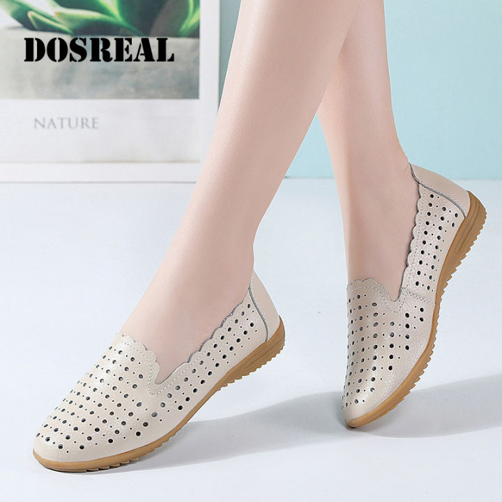 DOSREAL Women Flats Korean Style Pure Color Cut out Peas Shoes For