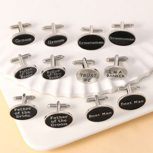 1Pair Creative Fashion New Oval Minimalist Cufflinks Engraved English Letters Personalized Wedding Suit Cuff Links Accessories