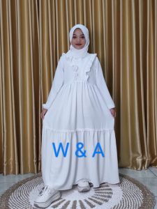 Gamis  Putih Anak  Perempuan Set Jilbab | Baju Muslim Anak Set Jilbab Putih 3-15 Tahun