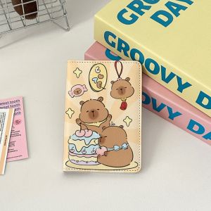 MENGLIANG Ultra-thin Capybara Passport Holder Cartoon PU Leather Credit Card Wallet Cute Multi-function Passport Bag Travel Accessories