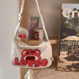 Túi đeo chéo chất vải xốp họa tiết gấu dâu kèm túi đựng xu nhỏ Lotso dễ thương phong cách Vintage _ TingTing