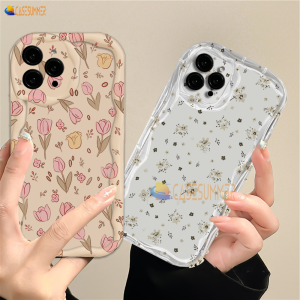 (Lokal Ready) Casesummer Casing hp iPhone 11 12 14 13 12 Pro Max XR 7Plus iPhone 15 Pro Max X XS Max 6s 7 8 6 Plus SE 2020 Lukisan minyak 3D Wavy Curved Edge Fresh Flower Clear Soft Floral Cover