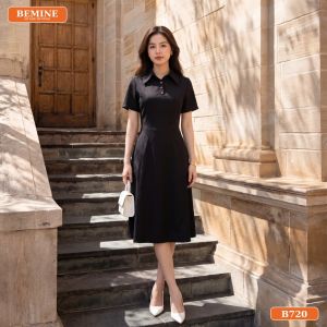Đầm thiết kế BEMINE cổ sơ mi dáng chữ A phù hợp đi làm-B720