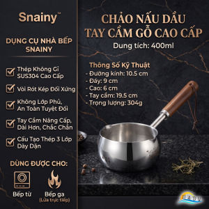 Chảo Rót Dầu Mini Inox 304 3 Lớp Cao Cấp Cán Gỗ Óc Chó Có Vòi Rót Kép Dùng Mọi Loại Bếp Snainy