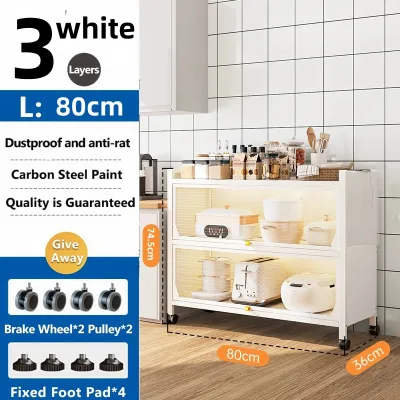 Kitchen cabinet multi-functional dust-proof rack multi-layer storage cabinet dish cabinet microwave storage cabinet with wheels