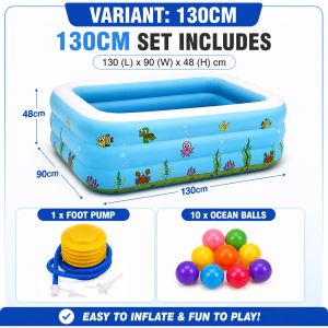 Inflatable 3 Ring Children Swimming Pool with Pump and Ocean Balls 130cm-262cm