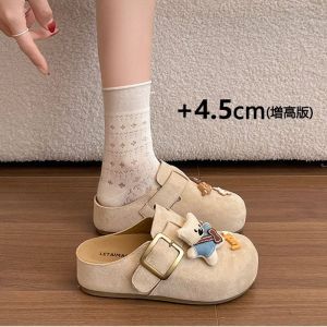 Free Shipping 2026 New Spring Collection: Cute Cartoon-Themed Thick-Soled Height-Increasing Closed-Toe Slip-On Sandals For Women Suitable For Outdoor Wear