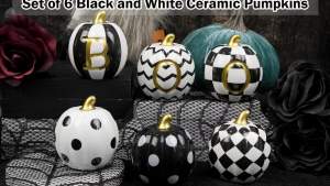 DAZONGE Set of 6 Ceramic Halloween Pumpkins Halloween Decorations Indoor