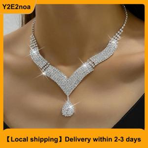 【Local shipping】 2Pcs Fashionable Necklaces Earrings Jewelry Set Womens Wedding Accessories Gift