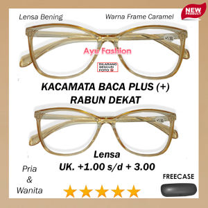 FREE CASE - Kacamata Baca Plus Full Bingkai Bentuk Kotak Frame Caramel Lensa Bening Lensa Plus Baca Rabun Dekat Ukuran +1.00 s/d +3.00 PRIA WANITA - KACAMATA RABUN DEKAT TERMURAH TERBARU
