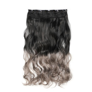 24Inch Long Straight Curly Synthetic Hair Extension Clip in One Piece Hair Invisible Black Gray Hairpiece for Women