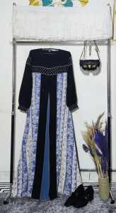 Gamis Etnik Maxi Elegan dengan Aksen Embellish Motif Kotak-Kotak & Batik Warna Kontras L/XL/XXL/3L/4L