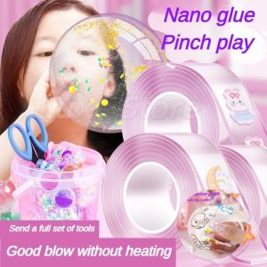 Nano Bubble Tape Set Toy Kit Nano Glue Kneading Music Blowing Bubble Set Double Sided Paste Decompression Toy Elastic Bubbles DIY Craft Kit Stress Balls Toys Squishy Ball Party Favors and Fidget Toys