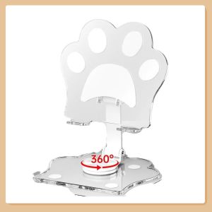 ที่วางโทรศัพท์แบบพับได้ ที่มีลักษณะเท้าแมวที่ปรับได้ 360 องศา ที่วางบนโต๊ะ ทำจากอะคริลิค ใช้สำหรับวางแท็บเล็ตหรือแผ่นประสาท ดูน่ารัก