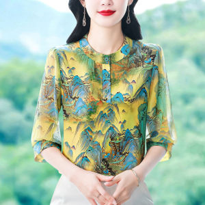 SNUG เสื้อยืดผู้หญิง ภาพถ่ายจริง 2025 ฤดูร้อน เสื้อเชิ้ตแขนสามส่วนคุณภาพสูง แฟชั่นหรูหรา ลายดอกไม้ สไตล์พันรอบ ลายระบาย หวานๆ ลายดอกไม้ รัดเอว