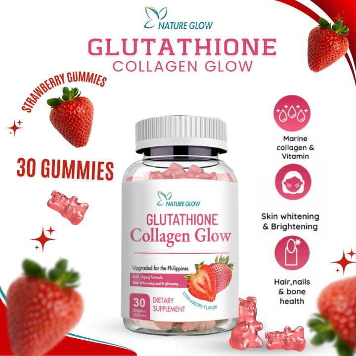 30 Gummies Nature Glow Glutathione Collagen Glow Anti Aging Whitening Skin Vitamins Gummies 3230