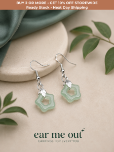 [SG] Jade Star Drop Earrings | Lightweight Jade-like Green Dangle Earrings | Elegant Everyday Jewellery - ear me out (EMO-78)