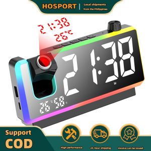 【HOSPORT】 Projection Alarm Clock Large LED Display RGB Night Light LED Mirror for Hearing Impaired & Deaf People