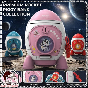 Rocket Piggy Bank Large Capacity Money Saving Box with Lock Sticker Astronaut Piggy Bank Kids Gift