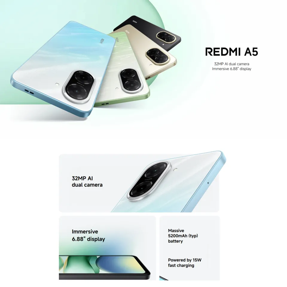 Redmi A5 UNISOC T7250 32MP Camera 5200 mAh Battery