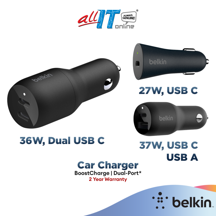 Belkin Car Charger BoostCharge USBC Car Charger + Cable with Quick
