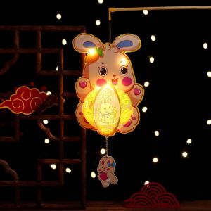 DFVDS กระต่ายการ์ตูน โคมไฟเทศกาลกลางฤดูใบไม้ร่วง แบบจีน กระเป๋าวัสดุ DIY โคมไฟดอกไม้เย็บ น่ารัก วัฒนธรรมที่ไม่จับต้อง โคมไฟแมวทำมือ พร็อพถ่ายภาพ