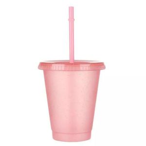 DIANA 1 pcs Wide Mouth Creative Gifts With StrawsLid Drinkware Personalized Cold Drink Tumbler Flash Powder Water Bottle Straw Drinking Cup Plastic Tumblers