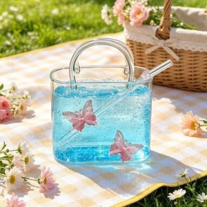 SKJK 750ml Capacity Handbag Glass Cup Novelty with Straw Fruit Wine Glass Mini Fish Tank Portable Drinking Coffee Cup Summer Swimming