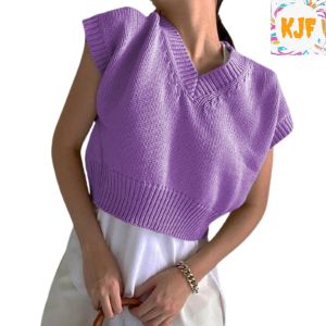 KJF - Rompi Rajut Wanita Allasky Knit Outer Vest Tanpa Lengan Korean Style Basic